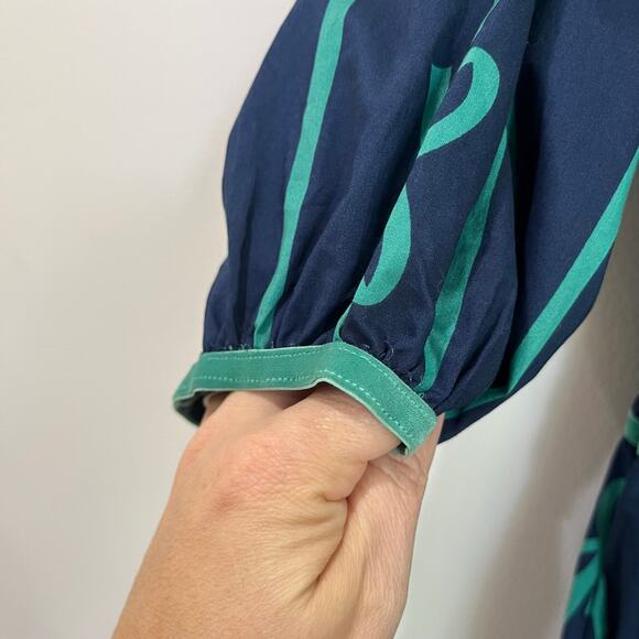 Umgee Ribbon Print Puff Sleeve Velvet Trim Boho Mini Dress Casual Holiday L - Picture 7 of 11